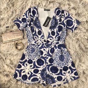 Anna Porcelain Print Front Playsuit